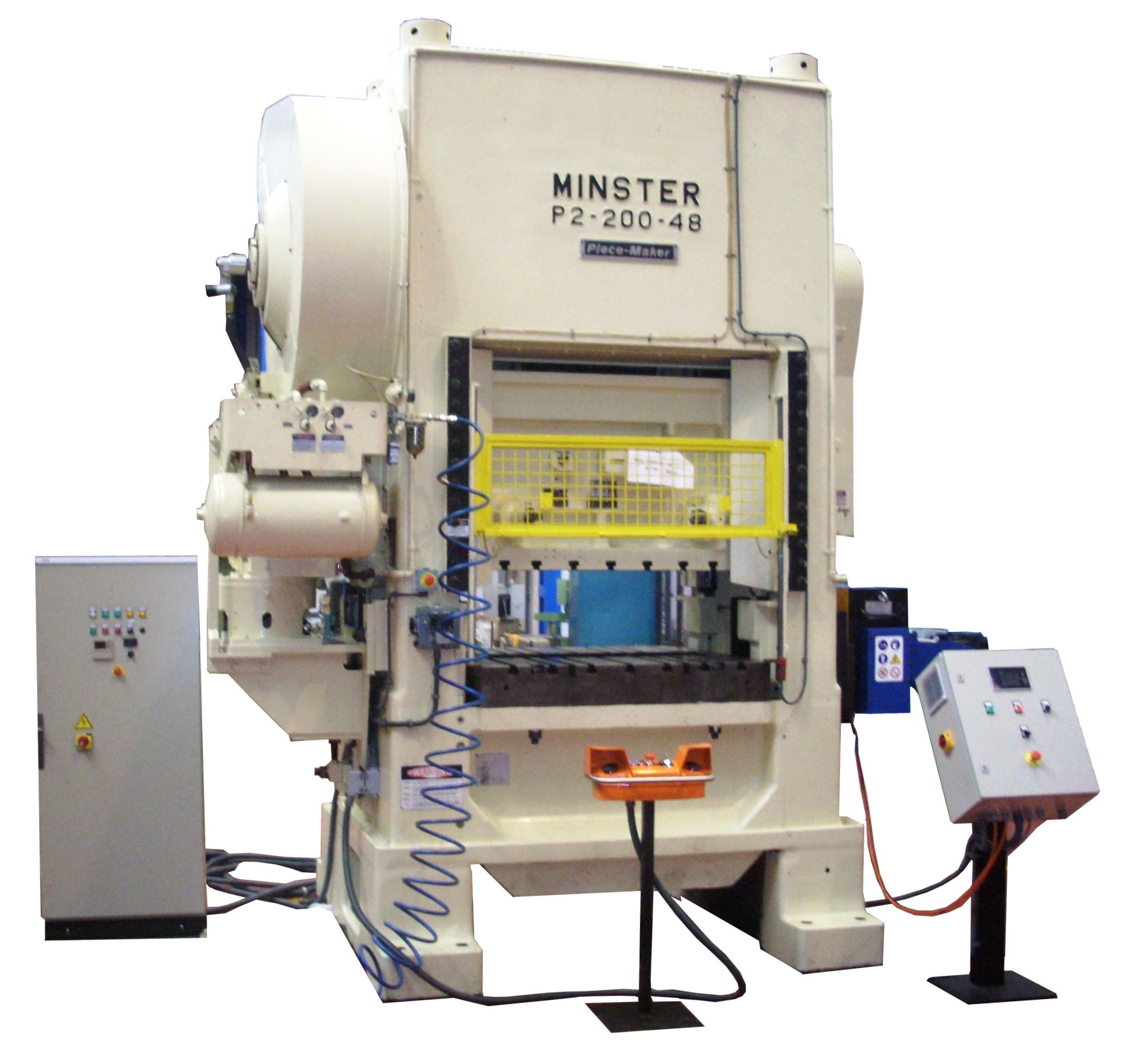 Prensa mecánica industrial Minster Machine Company modelo P2-200-48 de 200 toneladas de capacidad para estampación y troquelado de alta producción.
