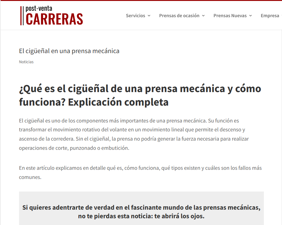 noticia sobre cigüeñal de prensas mecánicas